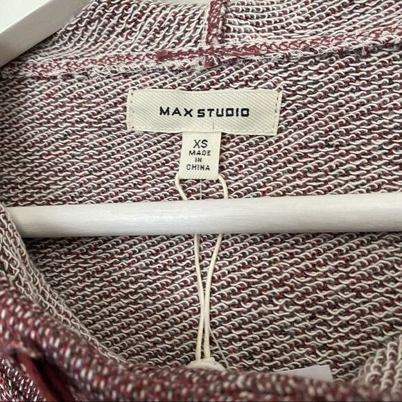 Max Studio Tunic Hoodie Striped Hooded High/low Funnel Neck Burgundy Casual Cute - Picture 13 of 14